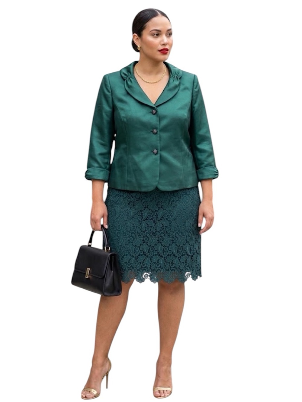 Tahari Women's Emerald Satin Button Front Suit Jacket & Skirt Size: 18